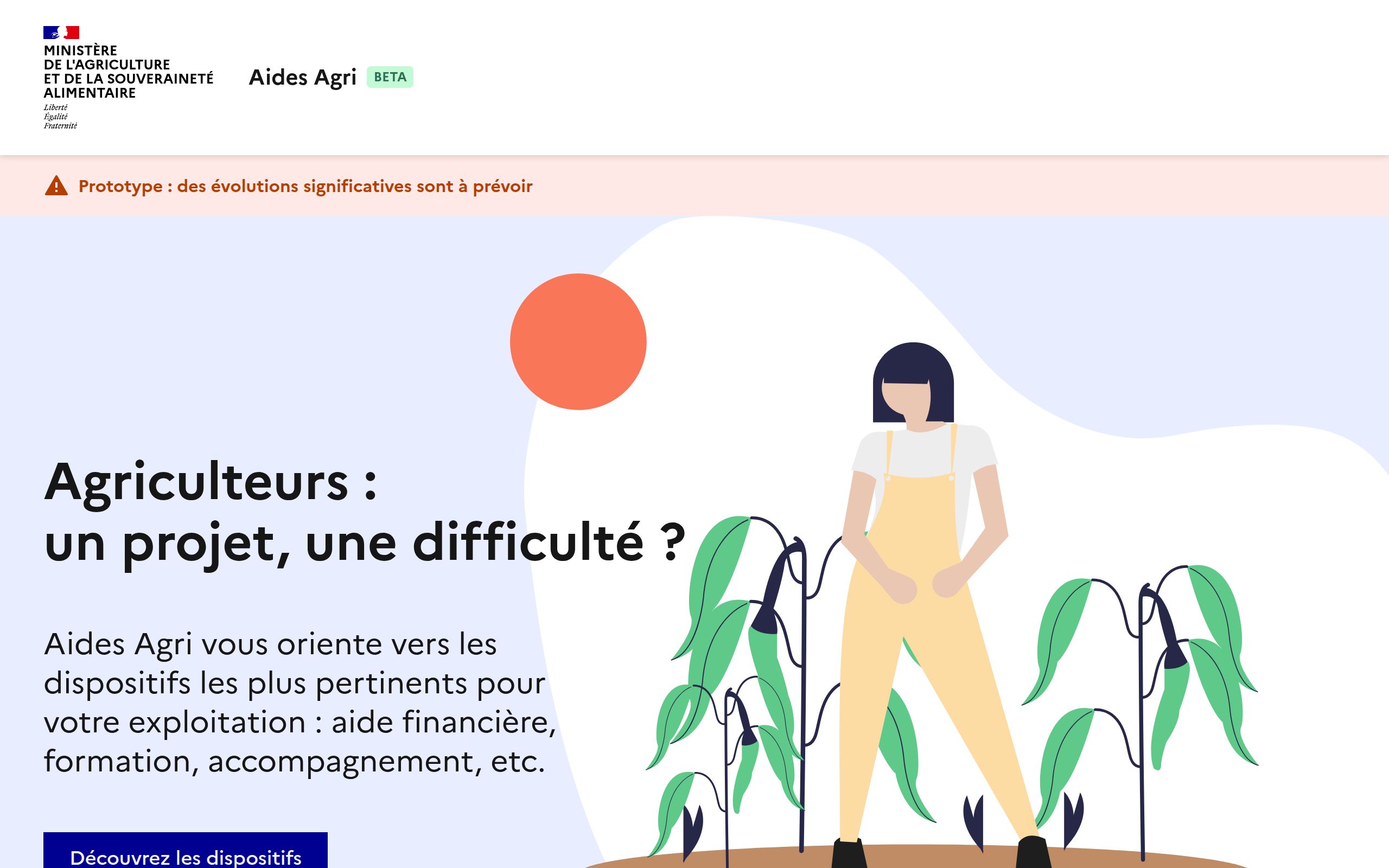 Copie d'écran de https://aides-agri.beta.gouv.fr